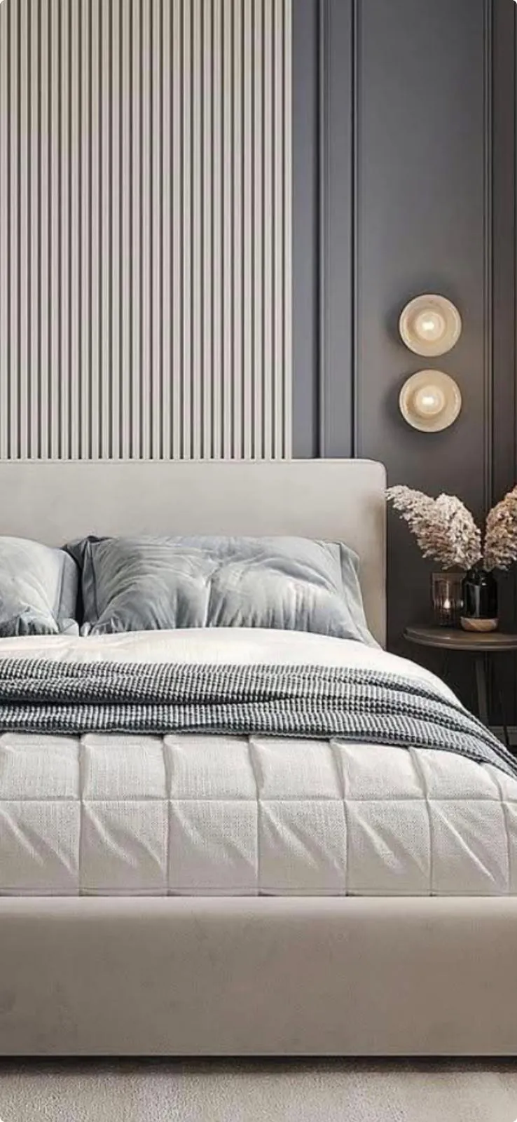Completed bedroom with fluted feature wall panels